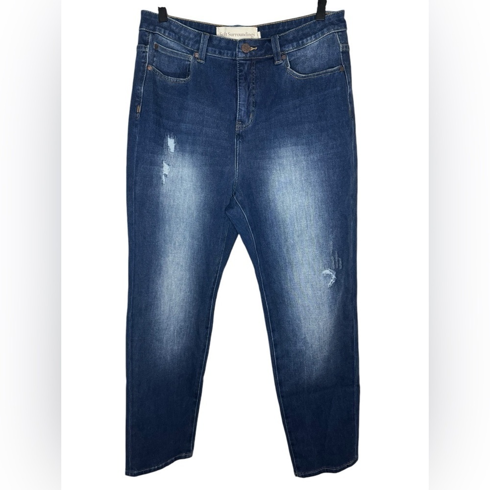 Soft Surroundings The Ultimate Girlfriend Straight Leg Distressed Jeans Size 10